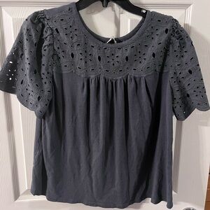 LOFT Charcoal Eyelet Blouse